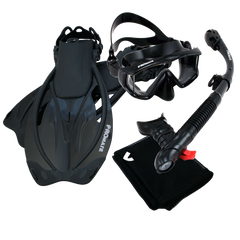 PROMATE Scuba Dive Panoramic PURGE Mask Dry Snorkel Snorkeling Fins Gear Set