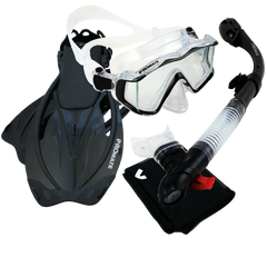 PROMATE Scuba Dive Panoramic PURGE Mask Dry Snorkel Snorkeling Fins Gear Set