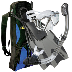 U.S. Divers Mens Lux LX Mask with Purge Pivot Fins and Phoenix LX Snorkel Combo Set